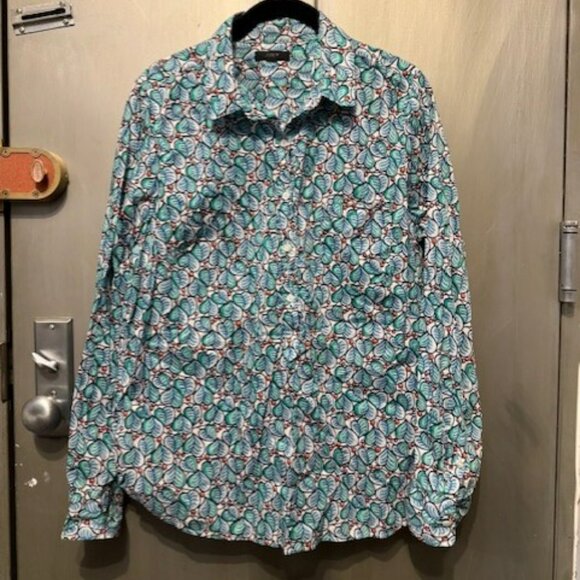 J Crew Leaves & Berries Green Blue Popover Button Front Shirt - Picture 2 of 16